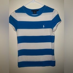 Ralph Lauren Sports size Small blue and white strip short sleeve T shirt